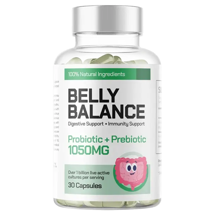 Belly Balance Probiotics + Prebiotic supplement bottle